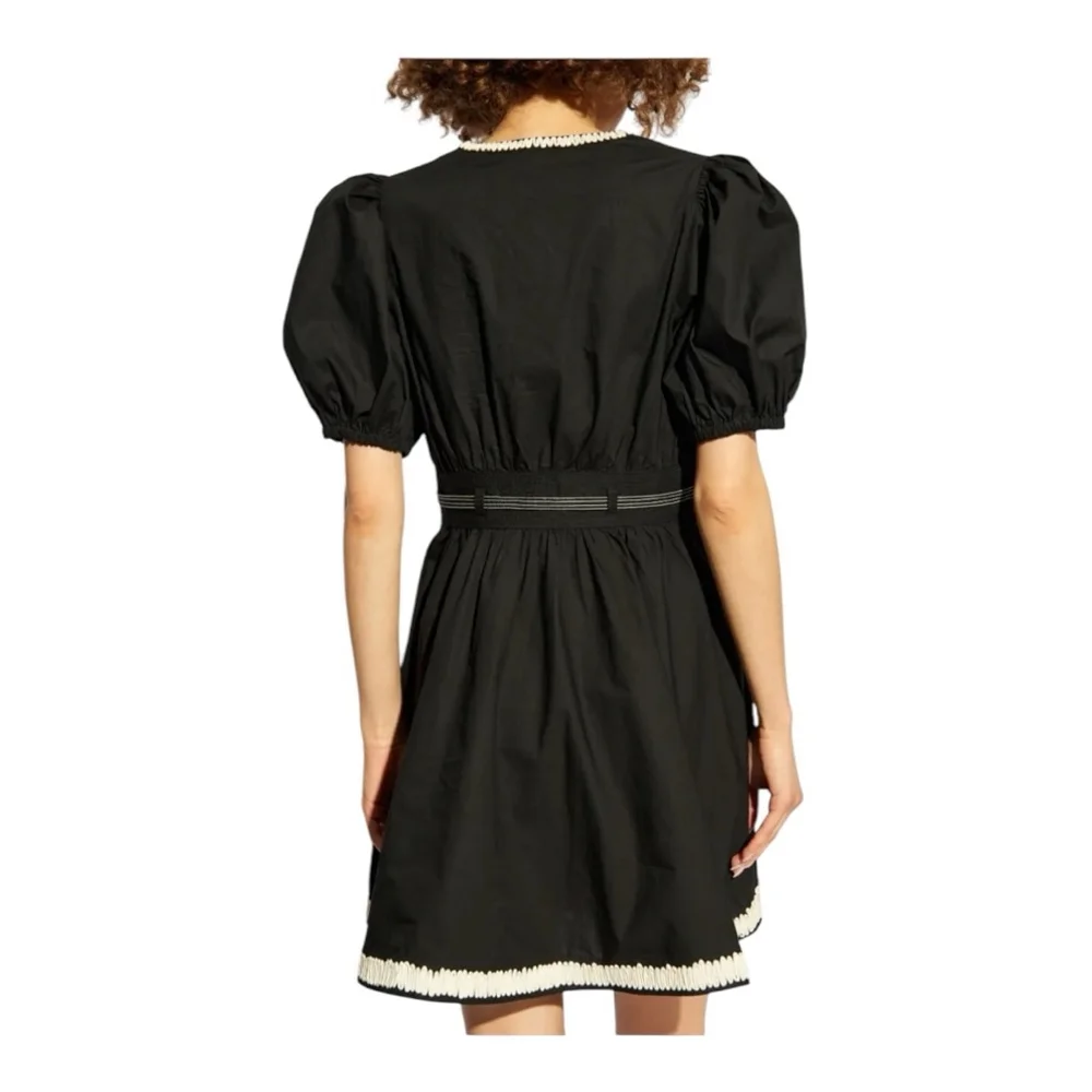 Ulla Johnson Wilda Black Cotton Puff Sleeve Mini Dress Size 12 - Picture 2 of 14